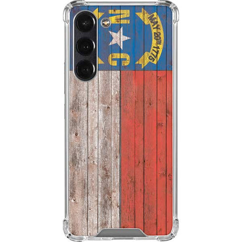 North Carolina Flag Dark Wood Galaxy S24 FE Clear Case